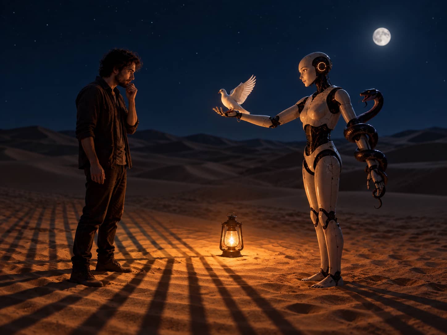 An AI offering care while casting a shadow of control